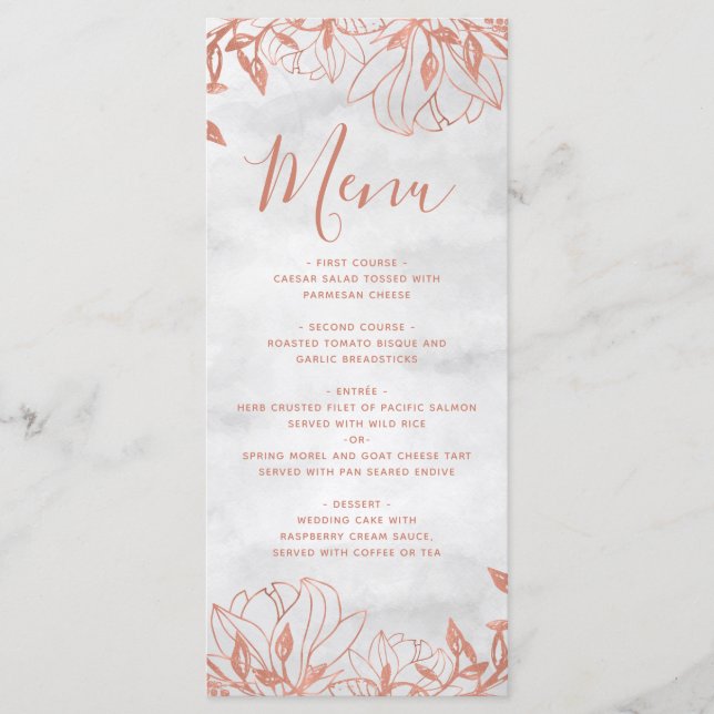 Menú Rosa Gold Botánico de Boda Gris Floral (Anverso)