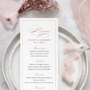Menú Rosa Gold Classic Elegance Script Boda sencillo