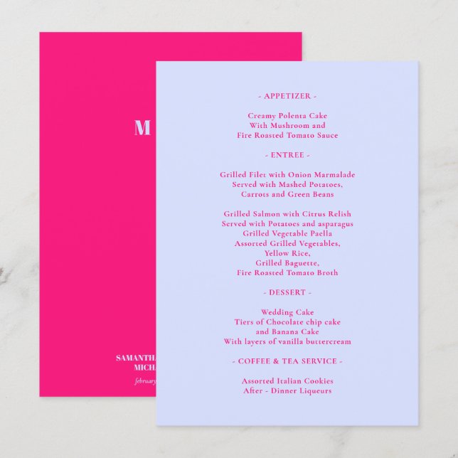 Menú Rosa Lila Simple boda formal (Anverso / Reverso)
