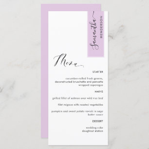 Menú Rosa Lilac personalizado con nombre de invitado el