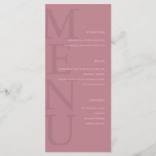 Menú Rosa moderno Boda Minimalista