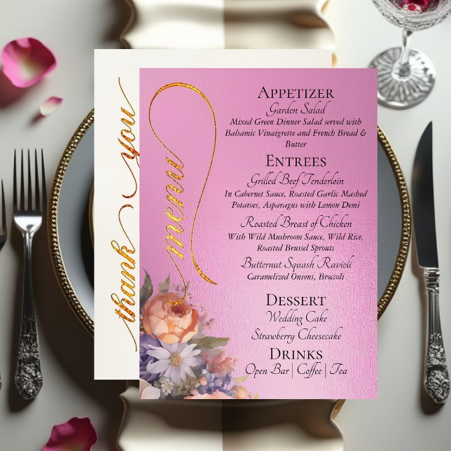 Menú Rosa - Monograma, Flores silvestres y Gracias  (Subido por el creador)