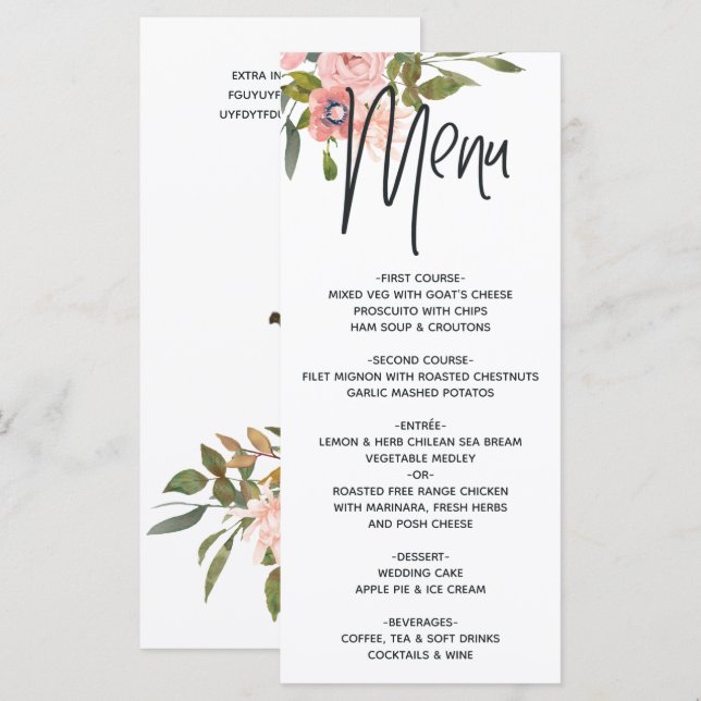 Menú Rosa oro y floral rosado (Anverso / Reverso)