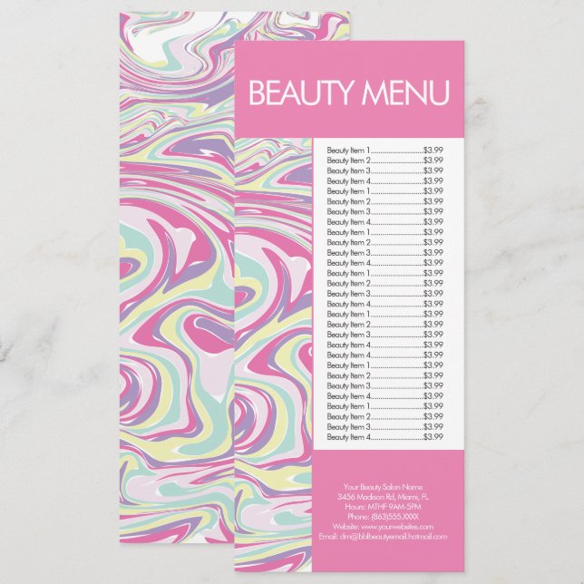 Menú Rosa Patrón Líquido de Maquillaje de Belleza  (Anverso / Reverso)