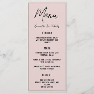 Menú rosa polvoriento minimalista