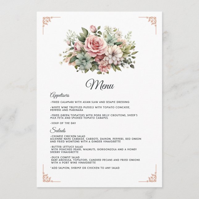 Menú Rosa polvoriento, verde menta y Boda floral de Rub (Anverso)