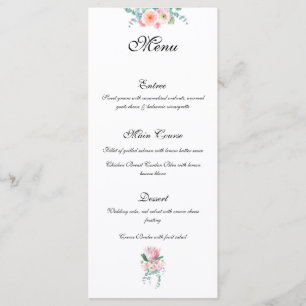 Menú Rosa Protea Rey Acuarela Pastel Elegante Boda