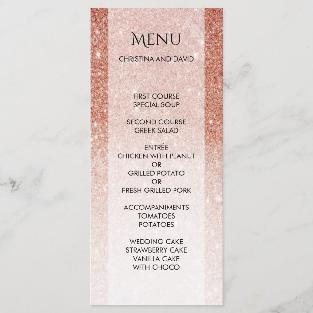Menú Rosa Purpurina Gold Elegante (Anverso)