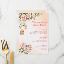 Menú Rosa rosa crema pastel linternas árabes mehndi