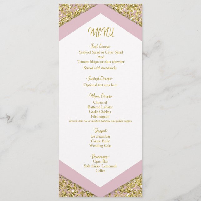 Menú Rosa Sonrojado Chic Dorado Brillo Escamas Glam Bod (Anverso)