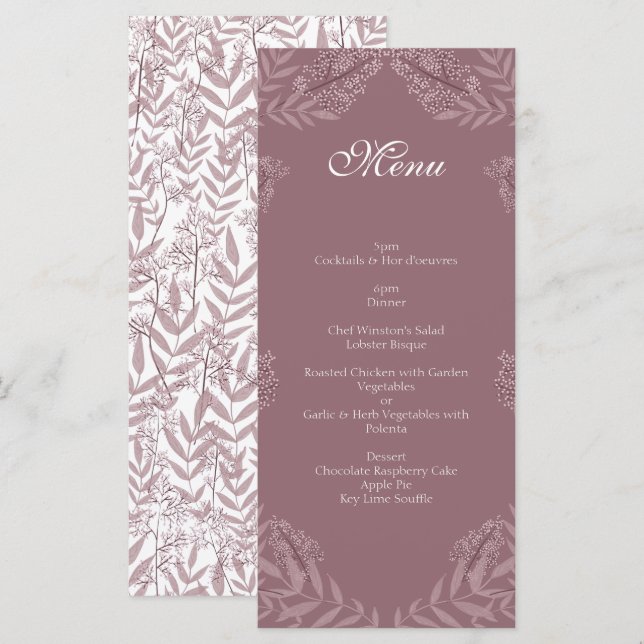 Menú Rosa Taupe Boda Vintage Botánico (Anverso / Reverso)