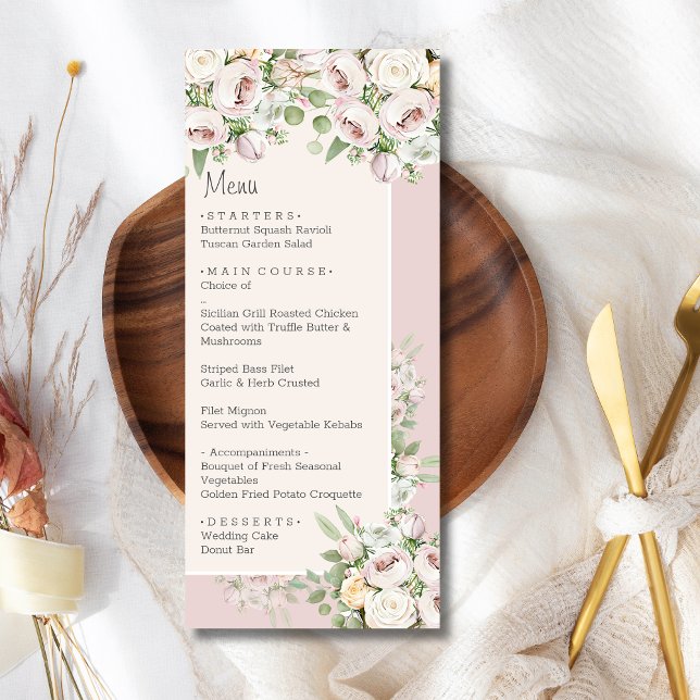 Menú Rosa turbio boda de acuarela floral (Subido por el creador)