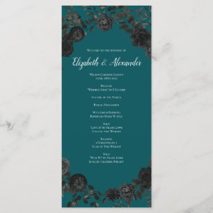 Menú Rosa Verde azulado negro Boda gótica elegante
