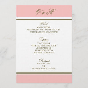 Menú rosado de la boda de Rubor de la raya simple