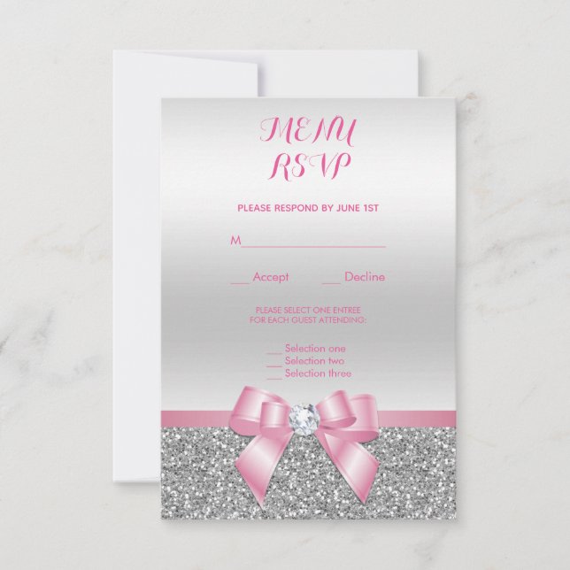 Menú rosado romántico de la boda del purpurina del (Anverso)