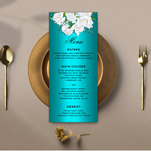 Menú Rosas blancas florales y Boda acuático metálico
