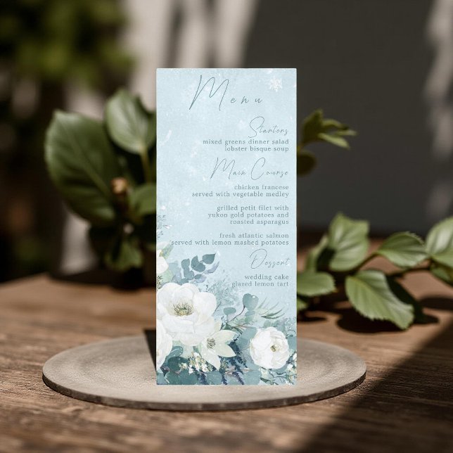 Menú Rosas Blancas Hellebores Eucalipto Plateado Boda (Subido por el creador)