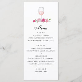 Menú Rosas. Boda floral rosa elegante. Copa de vino