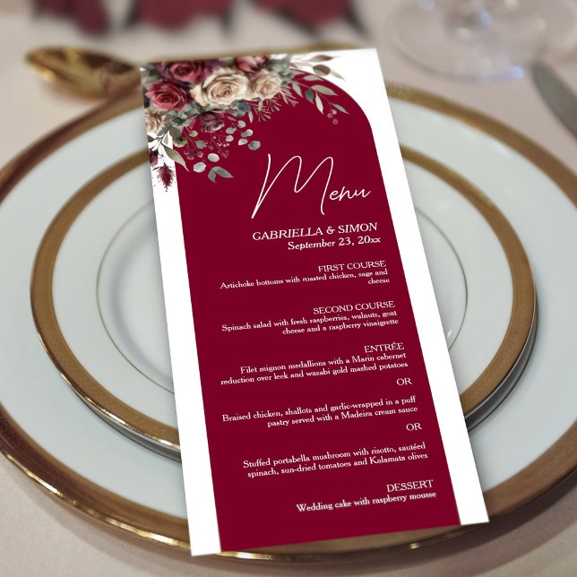 Menú Rosas de Borgoña y Crema Boda de Arco Elegante (Subido por el creador)