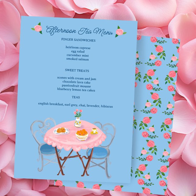Menú Rosas de Fiesta del Té CUSTOM  (Tea Party Roses Cute CUSTOM Bridal Shower Party Menu
)