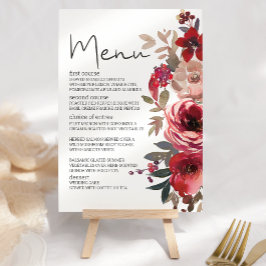 Menú Rosas Florales Rubor Rojo Boda Romántica
