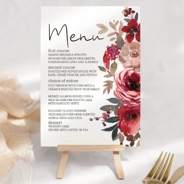 Menú Rosas Florales Rubor Rojo Boda Romántica (Subido por el creador)