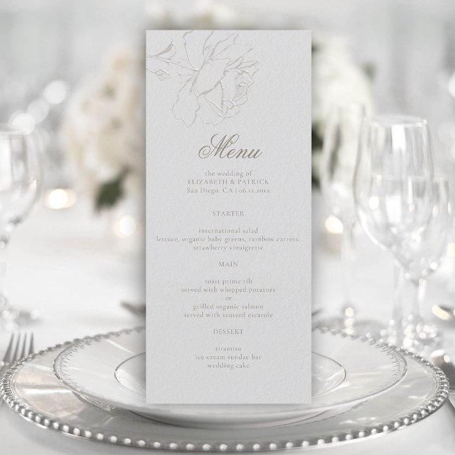 Menú Rosas Formal Clásico Marfil Elegante Boda (roses wedding menu card faux embossed ivory formal modern classic elegant black tie)