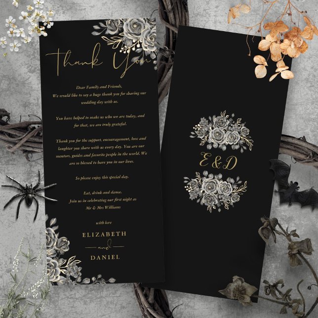 Menú Rosas góticos Boda de flores Gracias por colocar t (Gothic Roses Floral Wedding Thank You Place Card)