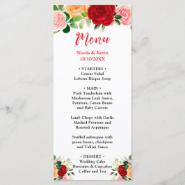 Menú Rosas Románticas FloralRosa Romántica Roja y Naran