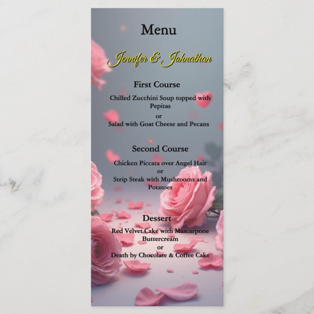 Menú Rosas Rosadas Amor de Boda está en Flor (Anverso)