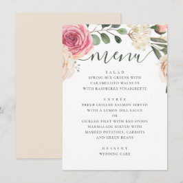 Menú Rosas rosadas en acuarela. Boda floral elegante