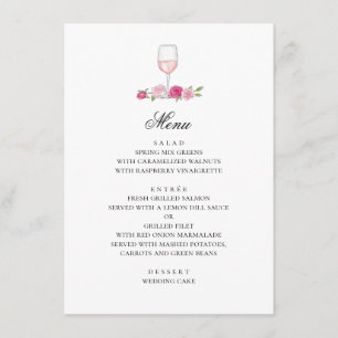 Menú Rosas rosadas. Flores sonrojadas y vino. Boda flor