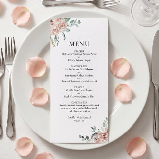 Menú Rosas Rosadas Romántico Boda Plano