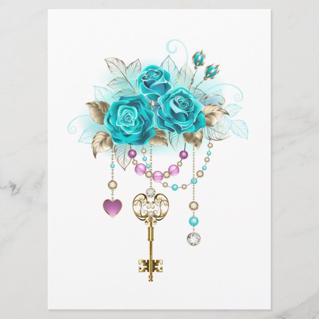 Menú Rosas turquesas con llaves (Anverso)