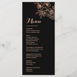 Menú Rose Gold Floral Line Art Black Wedding