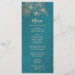 Menú Rose Gold Teal Floral Line Art Wedding