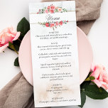 Menú Roses rosadas románticas y caligrafía<br><div class="desc">Agradables racimos de elegantes rosas color de agua rosa rubor y follaje verde sobre un sutil fondo de color pastel de agua y etiqueta central con bordes dorados. Presenta el gráfico de texto "Menu" en el tipo de letra del guión personalizado (o borrar y personalizar en el editor de diseño)...</div>