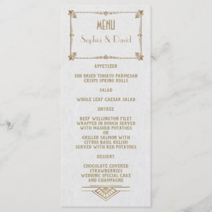 Menú Royal Fleur-de-Lis Art Deco Gold White 20s