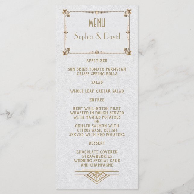 Menú Royal Fleur-de-Lis Art Deco Gold White 20s (Anverso)