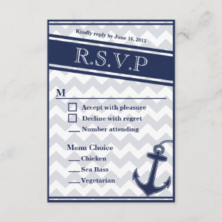 Menú RSVP azul marino de chevron nautico 3 opcione
