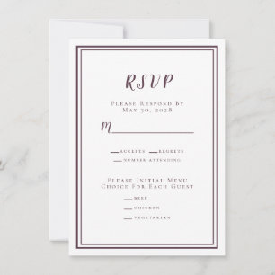 Menú RSVP Boda minimalista Blanco morado