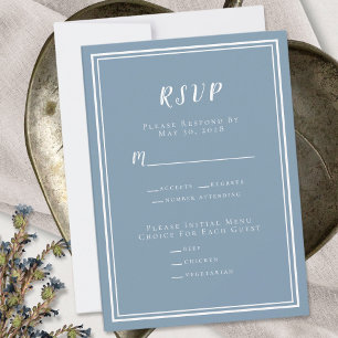 Menú RSVP de Boda Azul Dusty Moderno minimalista