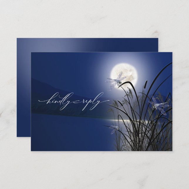 Menú RSVP Royal Blue Full Moon Dragonfly Pond (Anverso / Reverso)