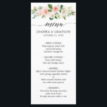 Menú Rubor Pink Florals Boda botánico moderno<br><div class="desc">Elegante menú boda botánico floral Rubor rosa / melocotón con un ramo de rosas de acuarela pastel, peonías e hidrangeas en tonos rosas, melocotón y crema con hojas botánicas verdes y hojas de eucalipto. Una moderna elección de diseño que es perfecta para bodas con temas de primavera y verano con...</div>