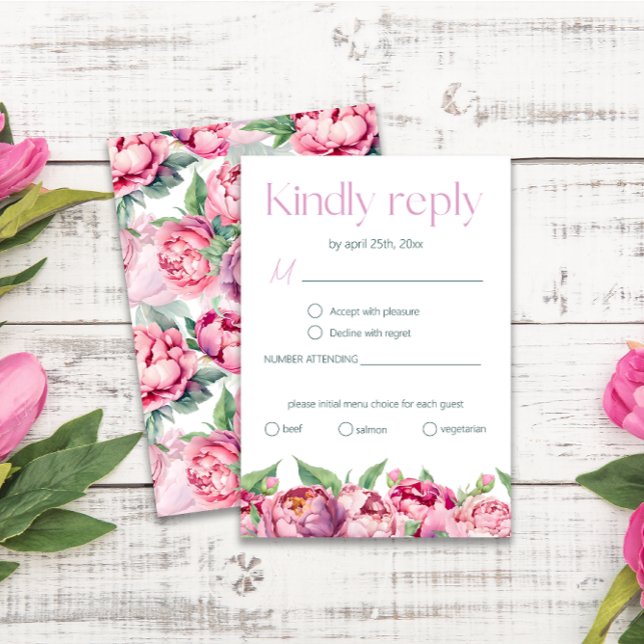 Menú Rubor Pink Peonies Choice Wedding RSVP (Subido por el creador)