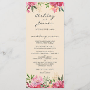 Menú Ruby Pink Peony Floral Ivory Boda