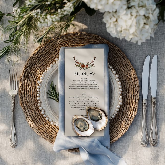 Menú Rustic Antler Floral Wedding Boho Woodland (Subido por el creador)