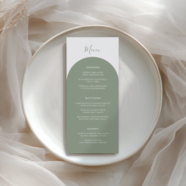 Menú Rustic Boho Sage Green Arches Retro Wedding Dinner (Subido por el creador)
