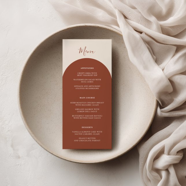 Menú Rustic Boho Terracotta Arches Retro Wedding Dinner (Subido por el creador)