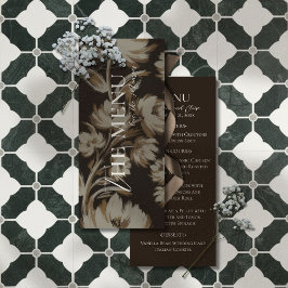 Menú Rustic Brown Botanical Pattern Wedding